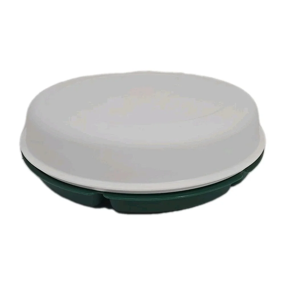 Tupperware Round Green White Chip and Dip Veggie Tray w Lid Vintage‎ U149